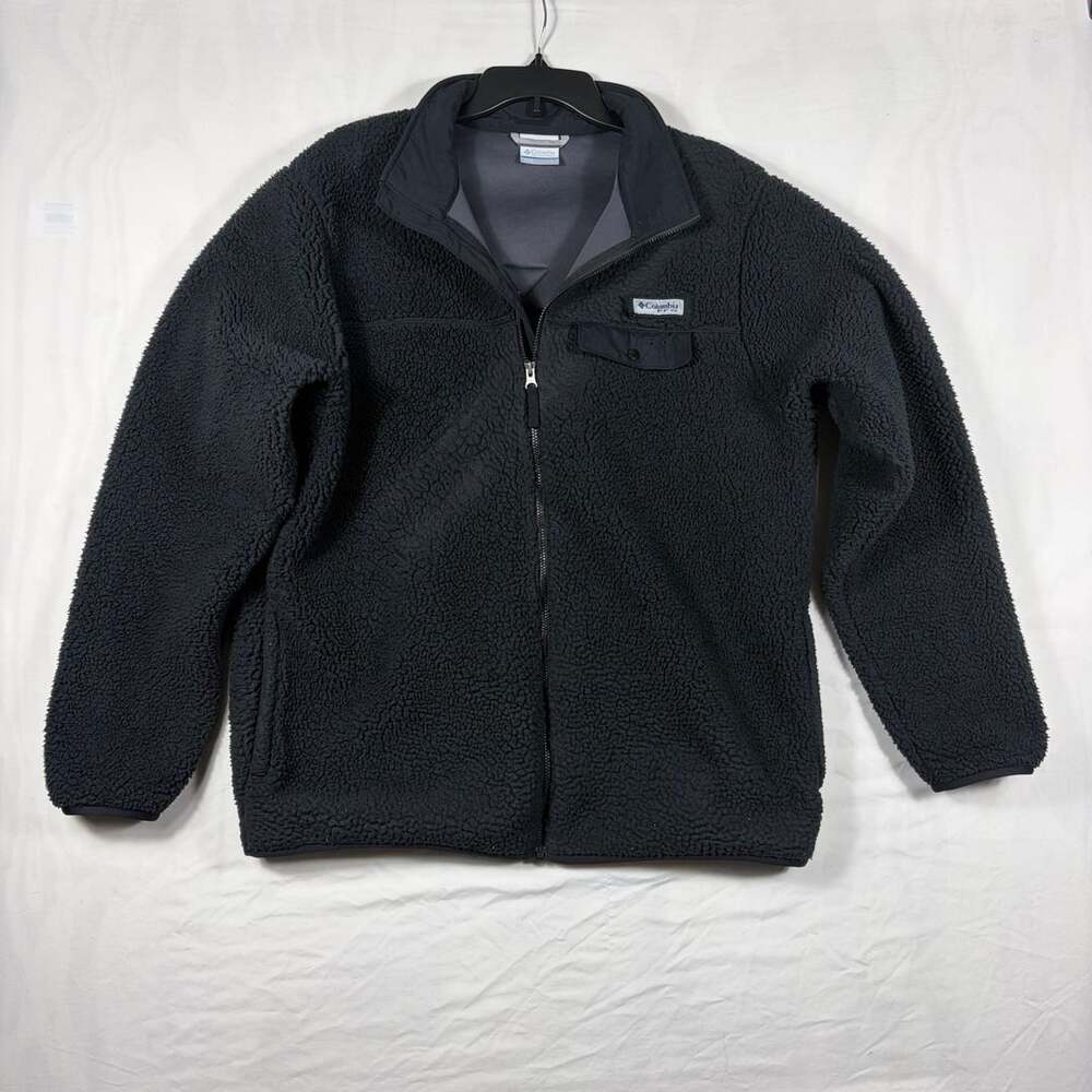 Columbia PFG Full Zip Fleece Jacket Size L Black Sherpa High Pile